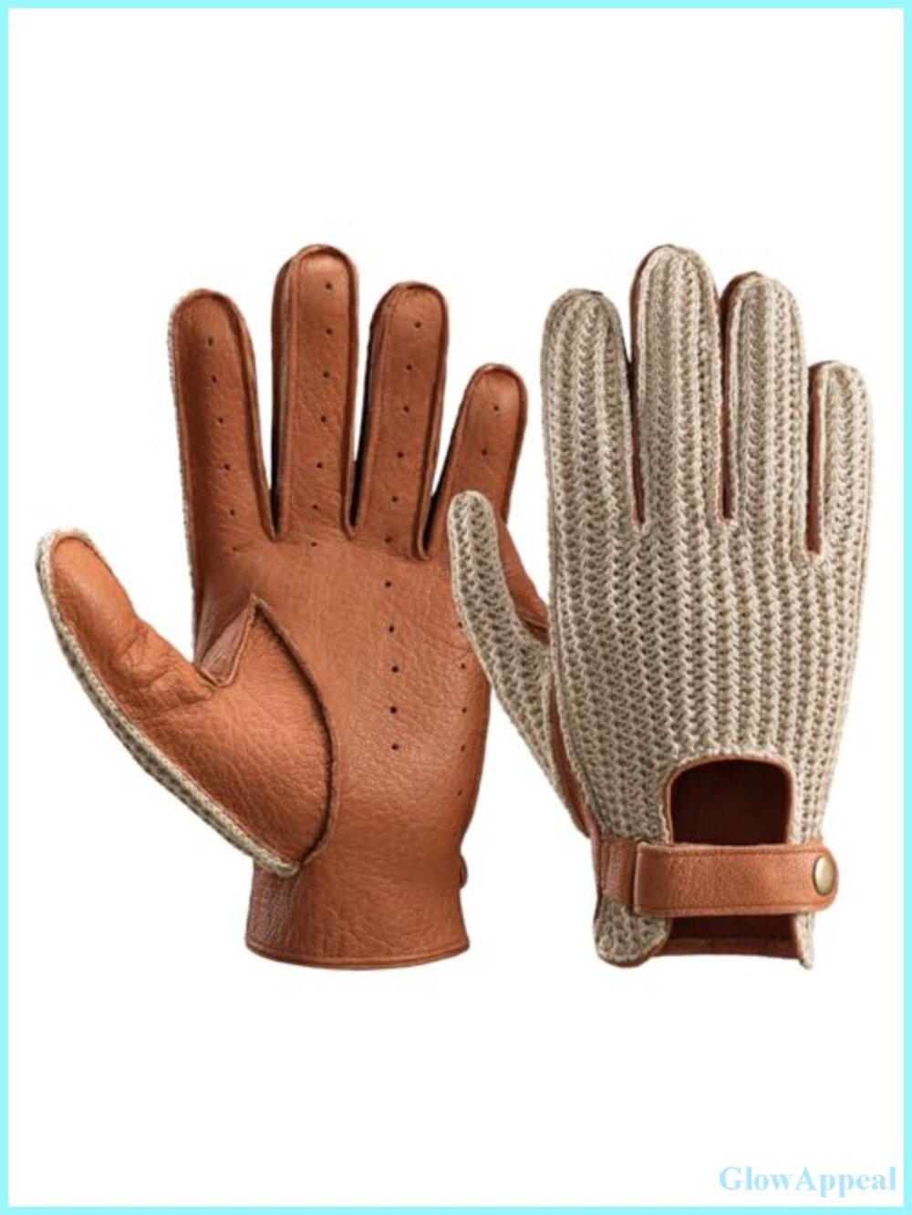 Men's Leather Driving Gloves with Goatskin Palm Crochet Knit Back Unlined